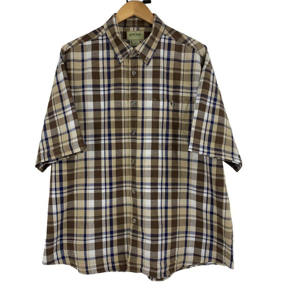 Rustic Ridge Mens Shirt Plaid Size 2X Short Sleeve Brown 0215 Pocket